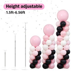 2 Sets Pink Black White Balloon Column Stand Kit,112Pcs Matte & Double-Layer …