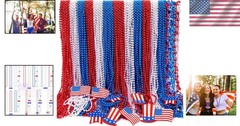 100PCS 4th of July Accessories Necklaces: Blue White and Red Beads Bulk, Patr…
