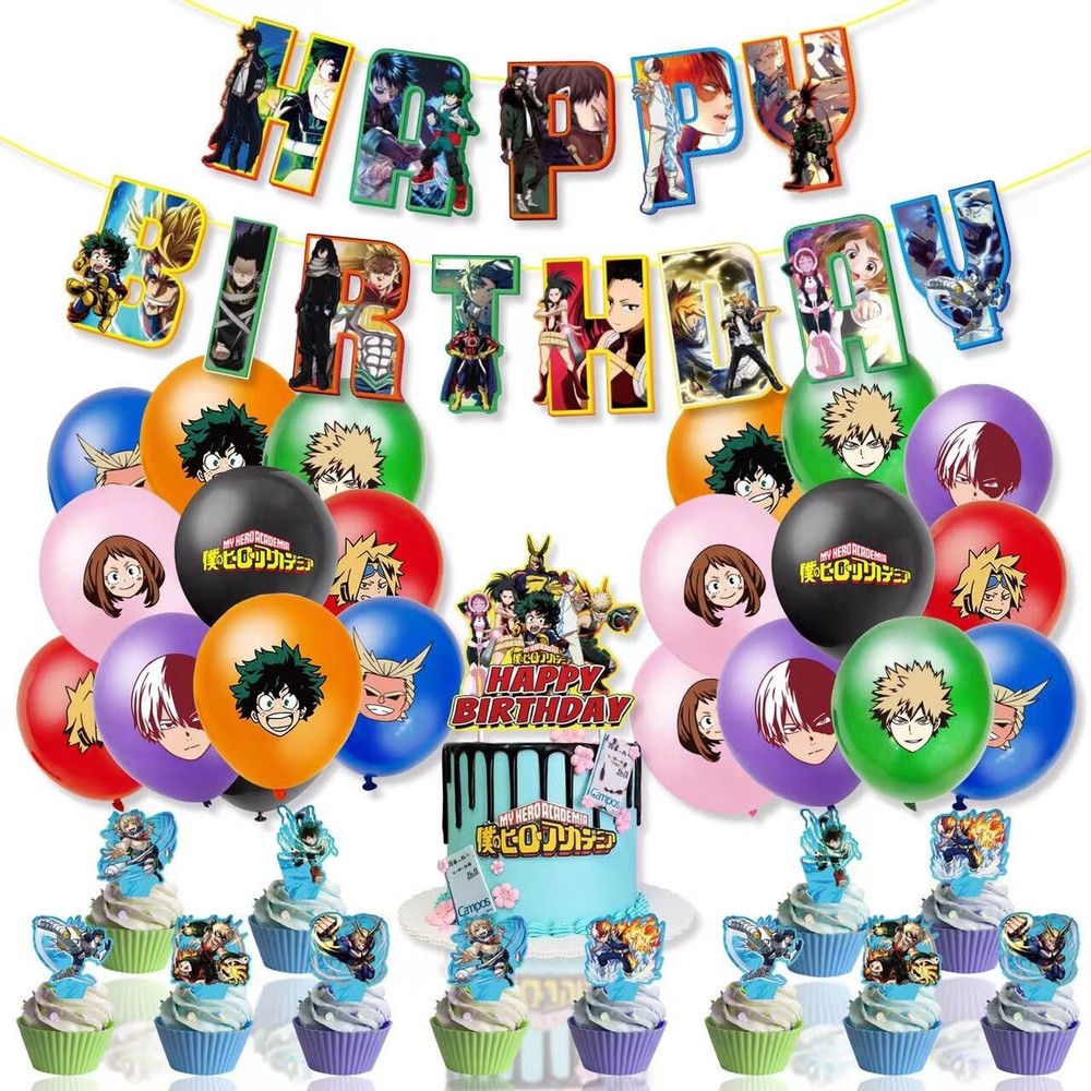 Anime My Hero Academia Birthday Party Decorate,Balloon Banner Cake Toppers Set