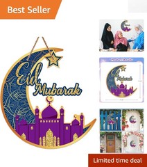 SIOCHOME Ramadan Mubarak Moon Sign – Elegant Front Door Decorations 11.5″