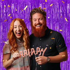 DECOCKRAT 3 Pack Foil Fringe Backdrop – Purple Shiny Tinsel Curtains for Party D