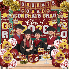 Graduation Decorations Class of 2026 Maroon and Gold Graduation Decorations with