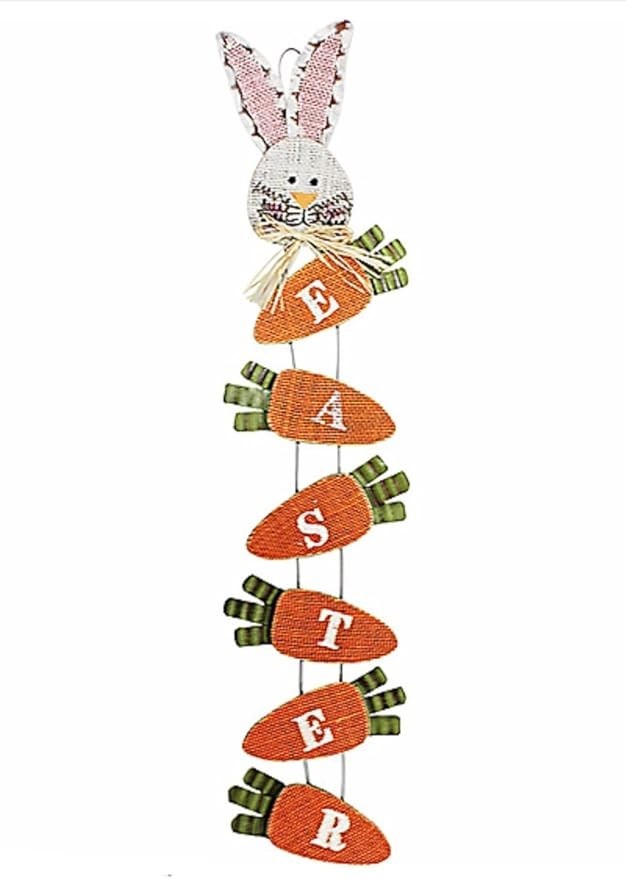 OMNI GLOBAL Burplap Bunny Easter Carrot Sign