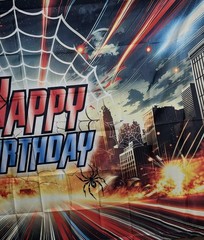 Spider-Man Themed Happy Birthday Backdrop 7×4 Feet – New 🕸️