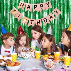 3 Pack Green Backdrop Tinsel Curtain Party Streamers 4.72 ft x 9.44 ft,