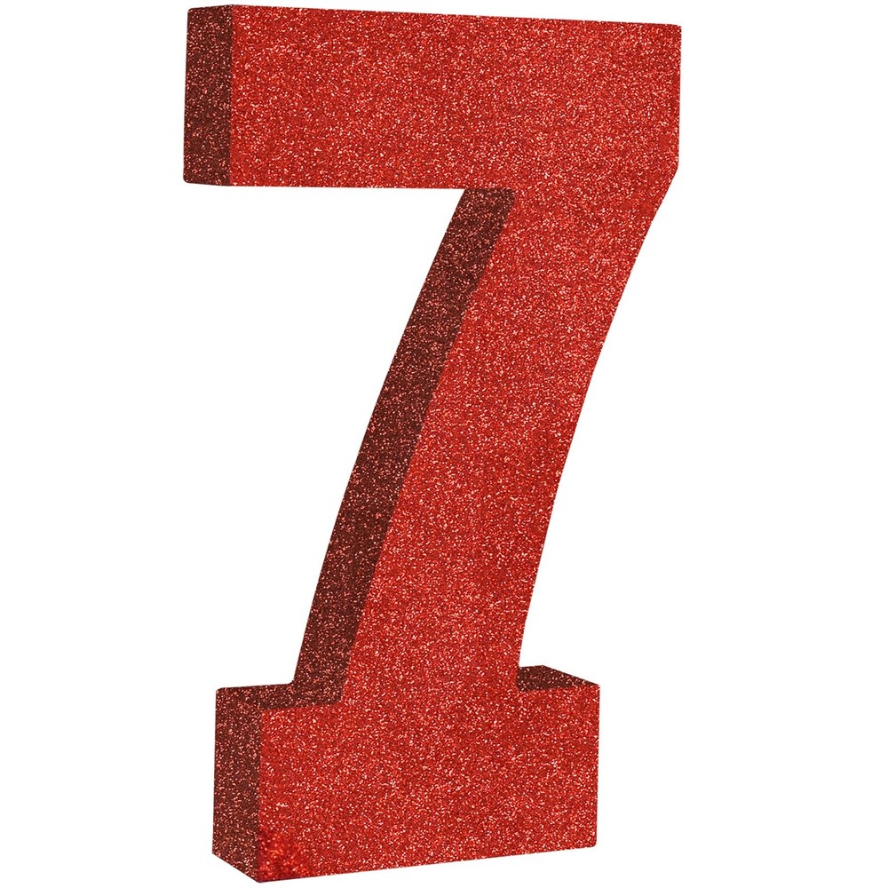1 PCS 7.8 Inch Red Glitter Number 7 Wooden Table Centerpiece Birthday Decor