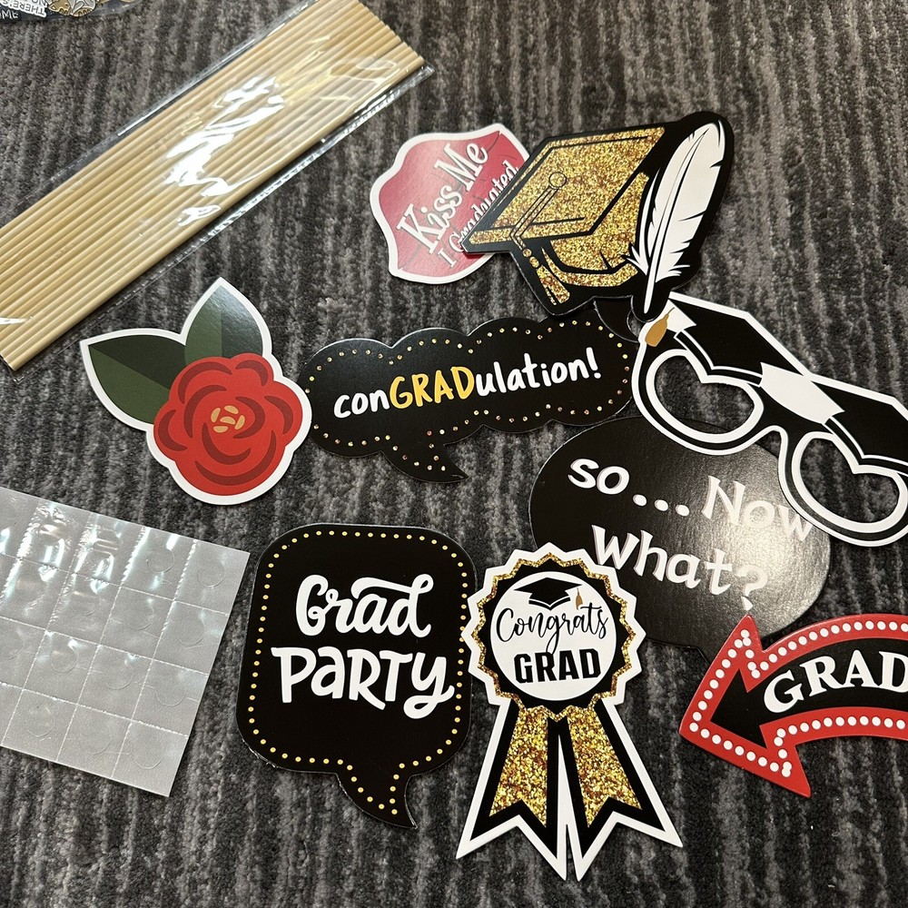 Graduation Party Photo Booth Props 10 Grad Decorations Sticks Adhesive USA New
