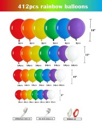 412pcs Rainbow Balloon Arch Kit Assorted Colors 18 12 10 5 Inch, Different Si…