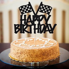 Race Flag Cake Topper Checkered Car Racing Happy Birthday Party Decorations