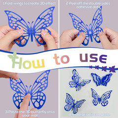 96 Pcs Butterfly Decorations，4 Styles,3 Sizes，3D Butterfly Wall Decor Party Deco