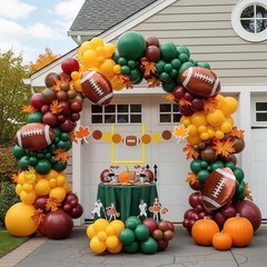 Football Party Decorations with Ruby red Green Brown Balloon Garland Arch & B…
