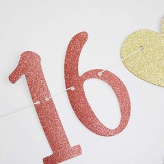 Happy Sweet 16 Banner, 16th Birthday Party Sign, 15 Piece Set, Pink