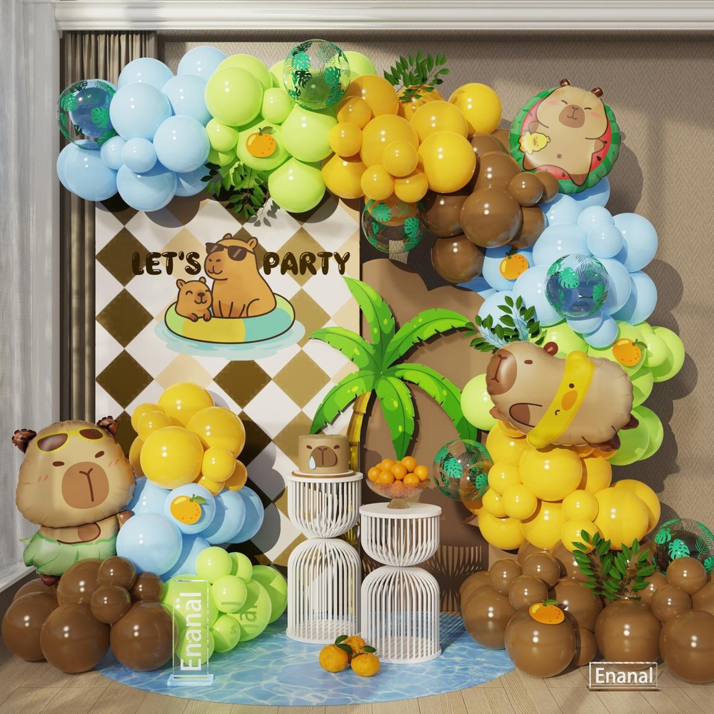171pcs Capybara Decorations, Brown Blue Green Capybara Balloon Arch Kit, with…