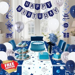 Perpetily Blue Silver Birthday Decorations