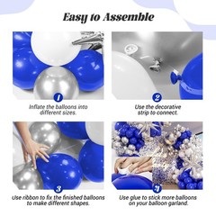 131pcs Royal Blue and Silver Balloon Arch Garland Kit, Royal Blue White Silve…
