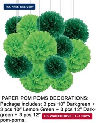 Aimto 12pcs Dark Green and Lemon Green Paper Pom Poms Decorations for St. Patric