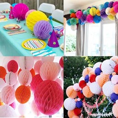 20 Pcs Honeycomb Flower Balls Party Decor Tissue Paper Pom Poms 6 Inch White