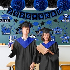 Blue Graduation Decorations, 2026 Grad Banner and Congrats Blue&black