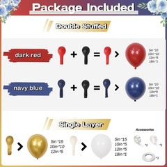 Red White Blue Balloons Arch Double Stuffed, Navy Blue Dark Ruby Red Balloons…