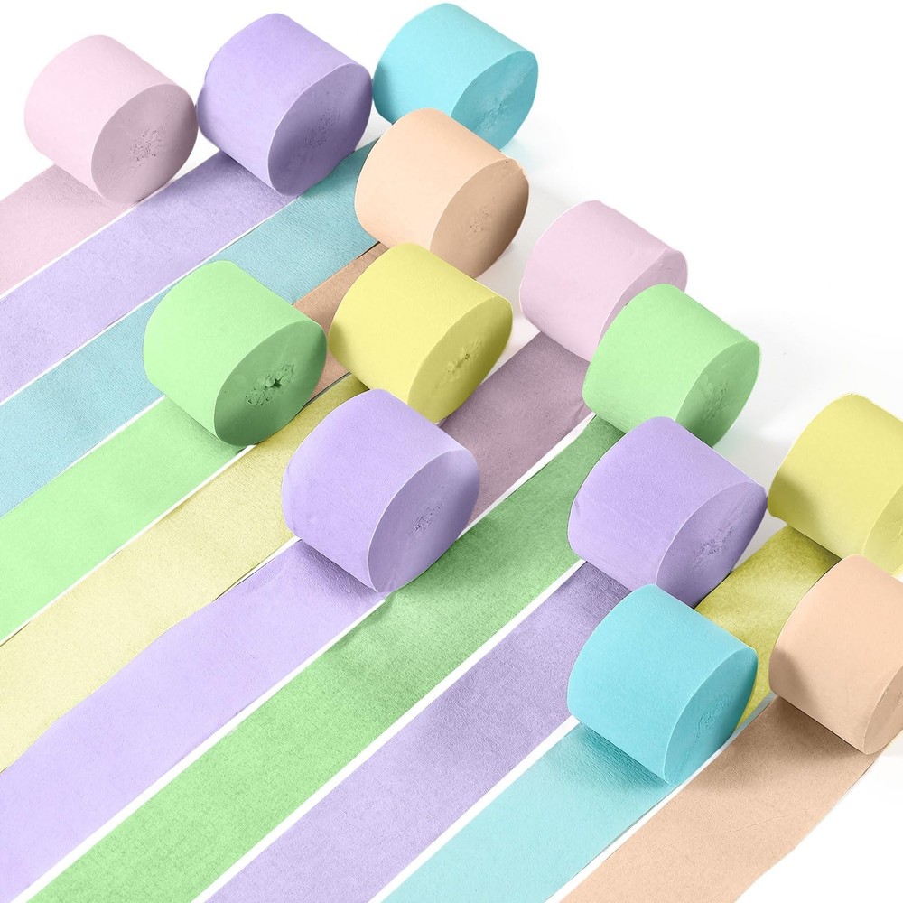 Crepe Paper Streamers 12 Rolls 984ft Rainbow Pastel Color Party Decor