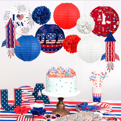 4Th of July Decorations Red White Blue Paper Lanterns Flower Tissue Pom Poms Fan