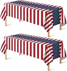 Disposable Patriotic Plastic Tablecloths – 2 Pack, 54» x 108» for Easy Cleanup