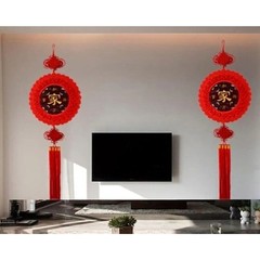 Chinese New Year Red Decoration Round Chinese Knot Ornament W/ Peach Wood 4 Ft