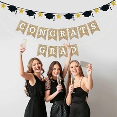 Congrats Grad Banner Graduation Party Decorations Class of 2025 Red Glitter blue