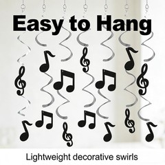 12 PCS Music Note Hanging Swirl Party Decorations Wall Ceiling Display Black
