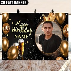 1x 2D Custom Birthday Party Banner Crown Beer Design Photo Vinyl Backdrop Decor❀