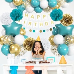 Teal & Gold Birthday Decorations – Turquoise Blue White Gold Teal White
