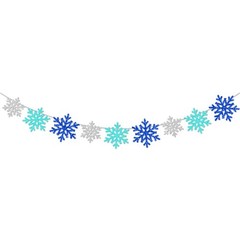 3Pcs Winter Wonderland Banners, Glittery Snowflake Banner Silver Blue