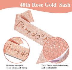 40th Birthday Decorations Party Kit Rose Gold Balloons Tiara Sash Backdrop