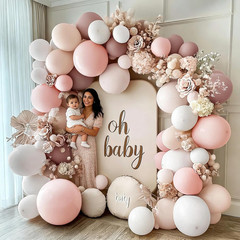 Pastel Pink White Balloon Arch Double Stuffed Light Pink White Sand Beige Cream