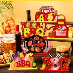 6 Pcs BBQ Wooden Table Centerpieces BBQ Wood Tabletop Signs Barbecue Themed P…