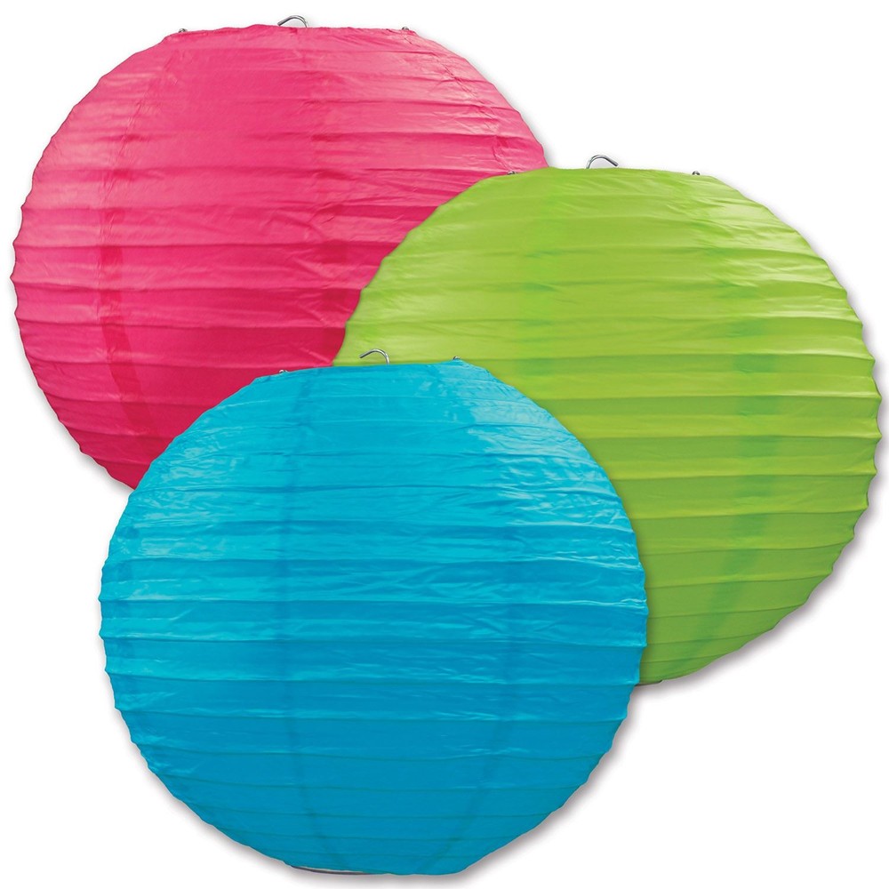 Beistle Cerise, Light Green, Turquoise Paper Lanterns (3/Pkg) Decoration Luau