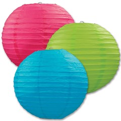 Beistle Cerise, Light Green, Turquoise Paper Lanterns (3/Pkg) Decoration Luau