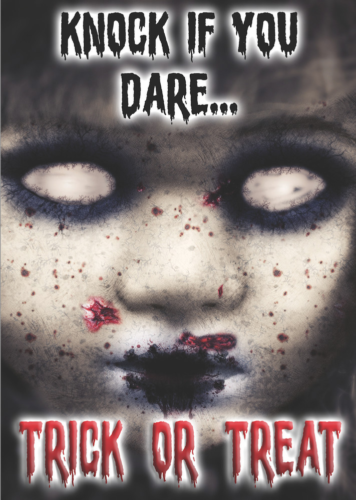 Halloween Scary Poster Trick Treat Sign Notice Zombie Doll Decor Door Window