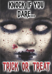 Halloween Scary Poster Trick Treat Sign Notice Zombie Doll Decor Door Window