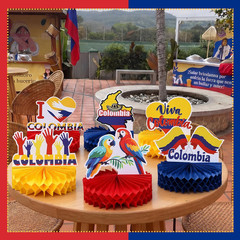 9 Pcs Colombia Party Decorations Theme Honeycomb Centerpieces Yellow Blue Red Fl
