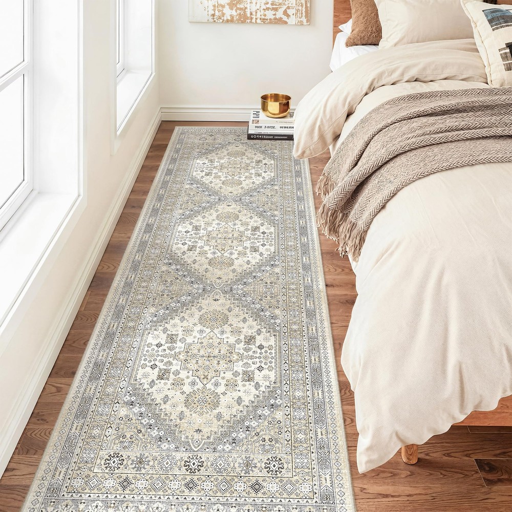zesthome Washable Runner Rug 2.5×8 – Stain 2’6″ x 8′ (Runner), Beige/Grey