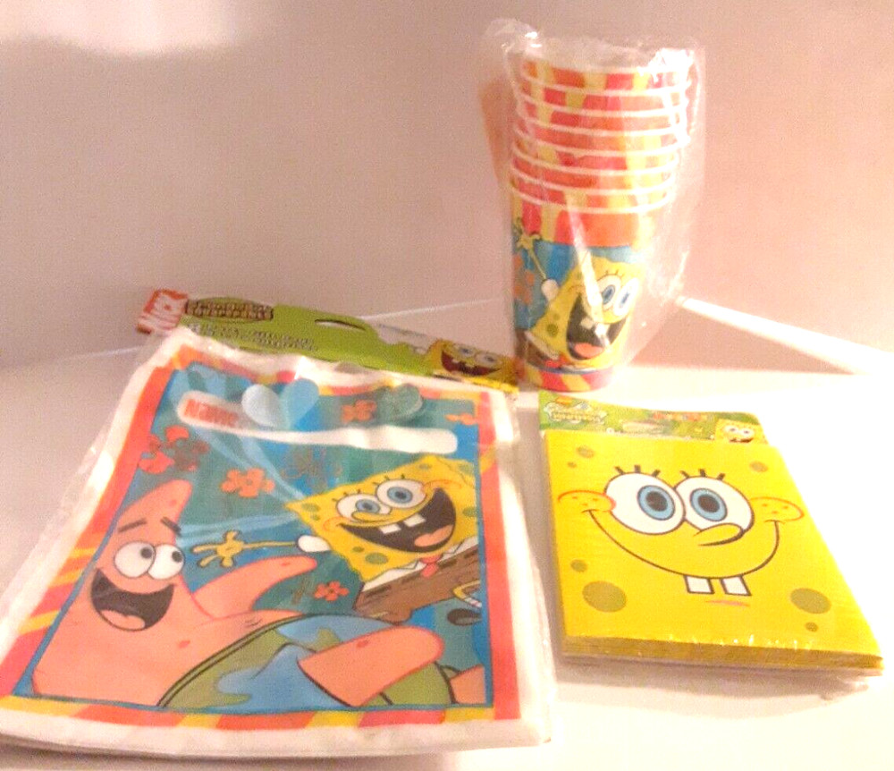 Vintage Sponge Bob Birthday Party Supply Lot Invitations Cups Loot Gift Bags NOS
