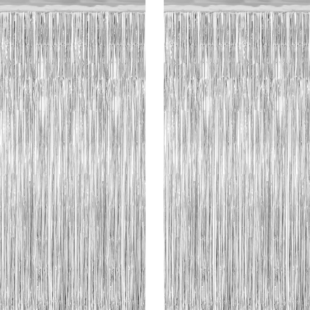 2 Pack Tinsel Backdrop, 3.28 FT X 7.05 FT Birthday Party Decorations, Silver Par