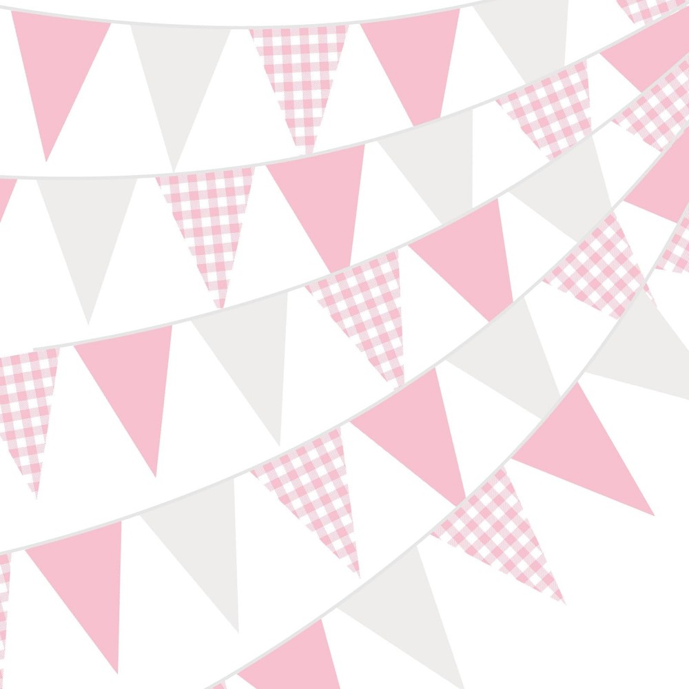 49ft Pink Gingham Party Decorations Pink White Plaid Checkered Pennant Banner…