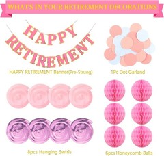 Retirement Party Decorations Kit for Women – 16-Piece Elegant Pink Set with P…