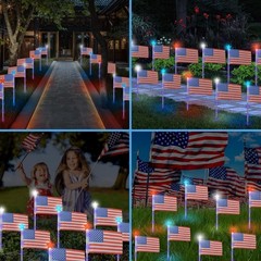 Patriotic Solar American Flag Lights – 6 Count with 8 Modes for Celebration