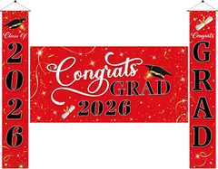 3 Pcs Graduation Decorations Class of 2026, Large Graduation Banners Set, Red &