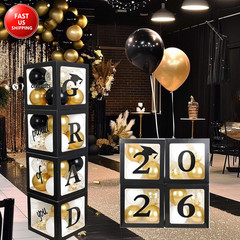 2026 Graduation Party Decorations Balloon Boxes with Black Gold Balloons Kit- 4P