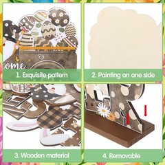 Capoda 6 Pcs Easter Table Signs Wooden Rustic Happy Brown