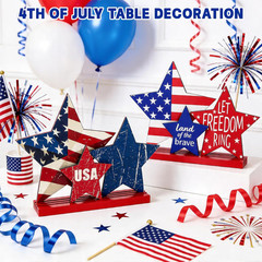 4Th of July Decorations,Red White Blue Patriotic Star Freedom Tabletop Gift 4Pcs